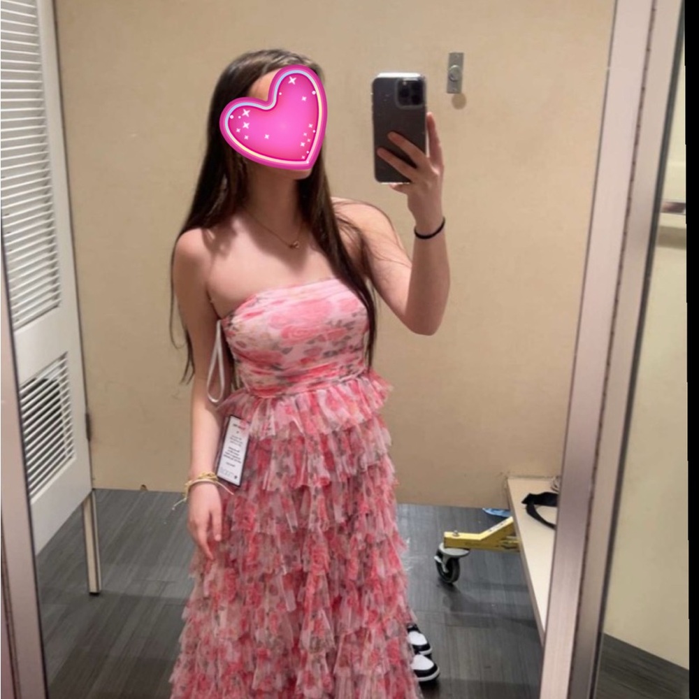 B Darlin Pink Tiered Ruffled Gown for Wedding Guest